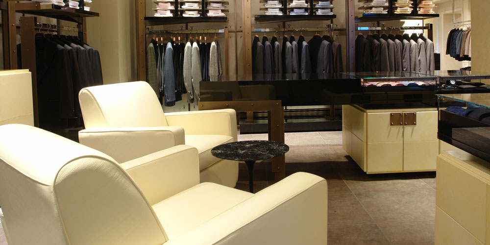 bespoke arm chairs in men's retail store